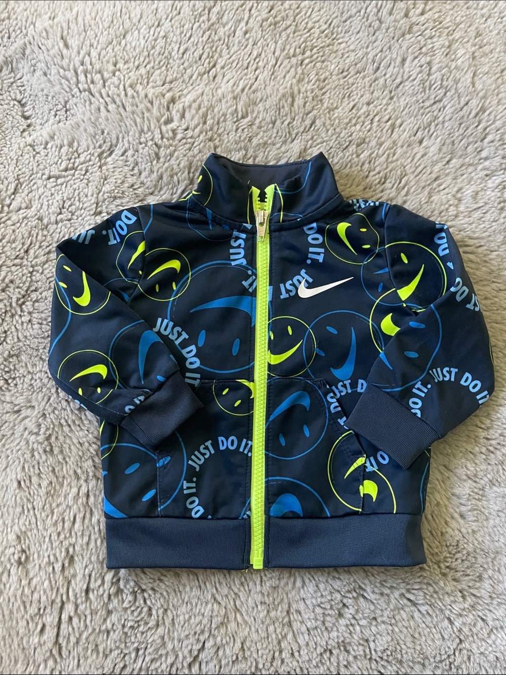 🌈 Nike Navy Jacket with Neon Yellow & Blue Smiley Print